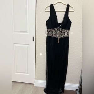 Chic Black Backless Dress with Silver Embellishments